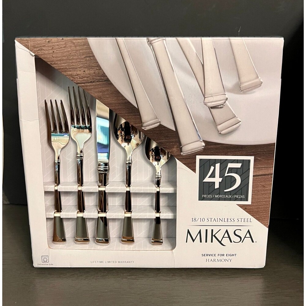 NIB MIKASA Harmony 45pc Service for 8 Stainless 18/10 Flatware Set Silverware